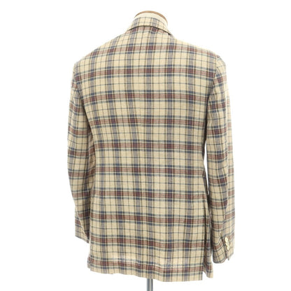 【中古】ラルディーニ LARDINI シルクリネン チェック テーラードジャケット ベージュ【 48 】【 状態ランクD 】【 メンズ 】