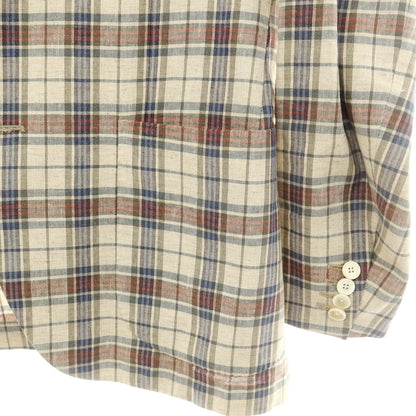 【中古】ラルディーニ LARDINI シルクリネン チェック テーラードジャケット ベージュ【 48 】【 状態ランクD 】【 メンズ 】