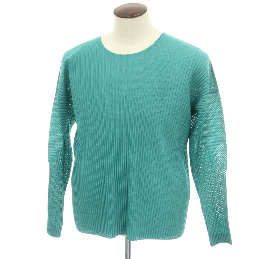 【中古】オム プリッセ イッセイミヤケ HOMME PLISSE ISSEY MIYAKE 2025年春夏 ポリエステル系 プリーツ クルーネック 長袖カットソー グリーン【 表記なし（L位） 】【 状態ランクA 】【 メンズ 】