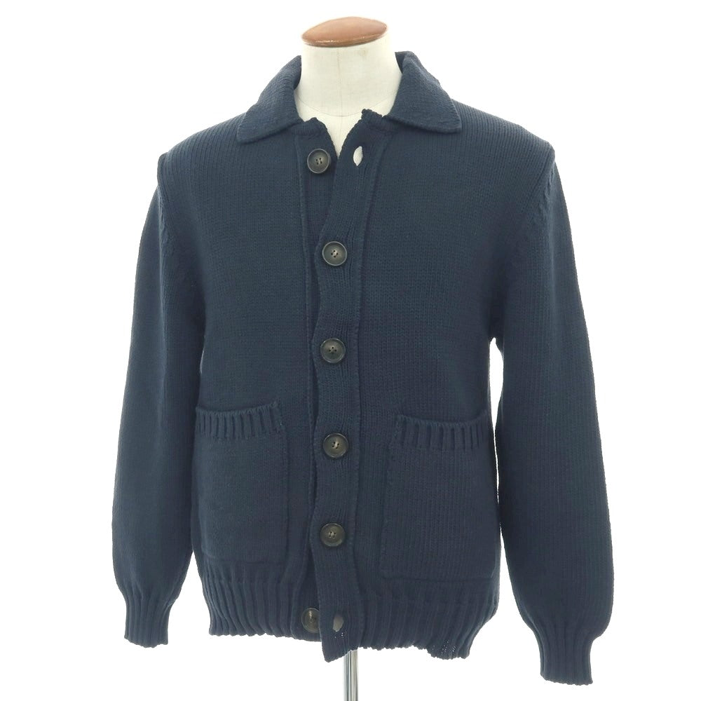 【新品】セッテフィーリ カシミア Settefili Cashmere コットンナイロン 襟付き カーディガン グリーンネイビー【サイズ48/S】【 状態ランクN 】【 メンズ 】