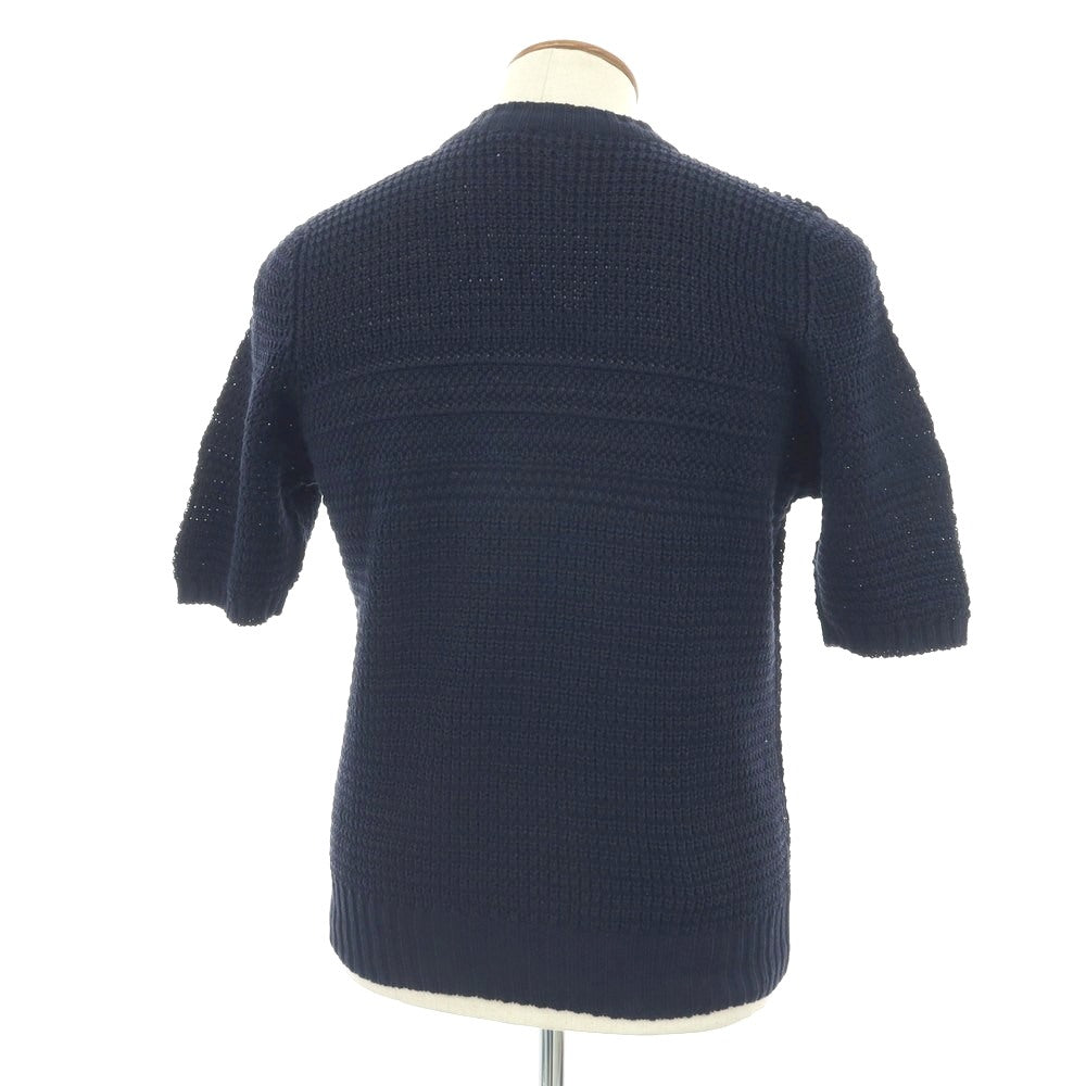 【新品】セッテフィーリ カシミア Settefili Cashmere リネンコットン クルーネック 半袖 プルオーバーニット ネイビー【サイズ48/S】【 状態ランクN 】【 メンズ 】
