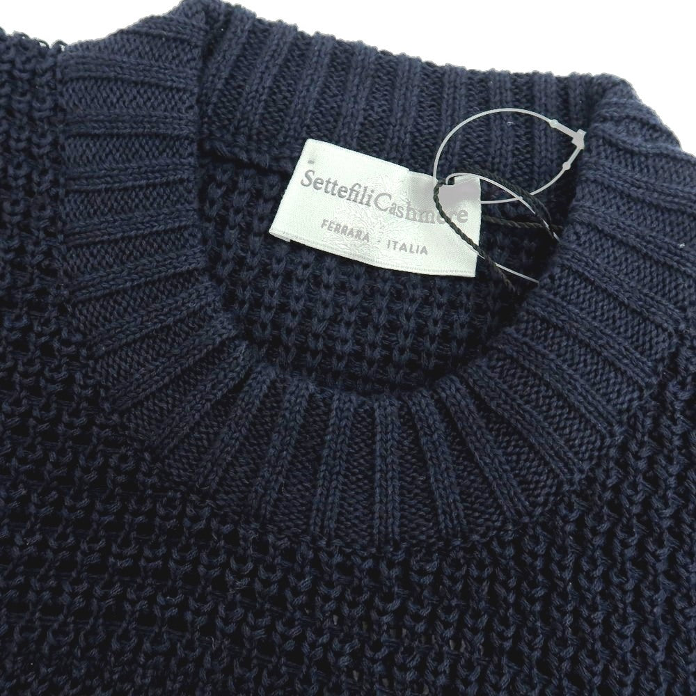 【新品】セッテフィーリ カシミア Settefili Cashmere リネンコットン クルーネック 半袖 プルオーバーニット ネイビー【サイズ48/S】【 状態ランクN 】【 メンズ 】
