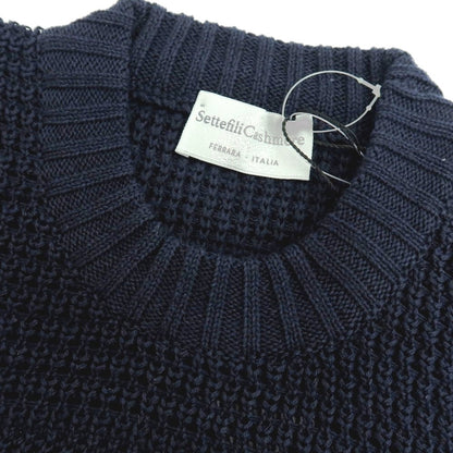 【新品】セッテフィーリ カシミア Settefili Cashmere リネンコットン クルーネック 半袖 プルオーバーニット ネイビー【サイズ48/S】【 状態ランクN 】【 メンズ 】