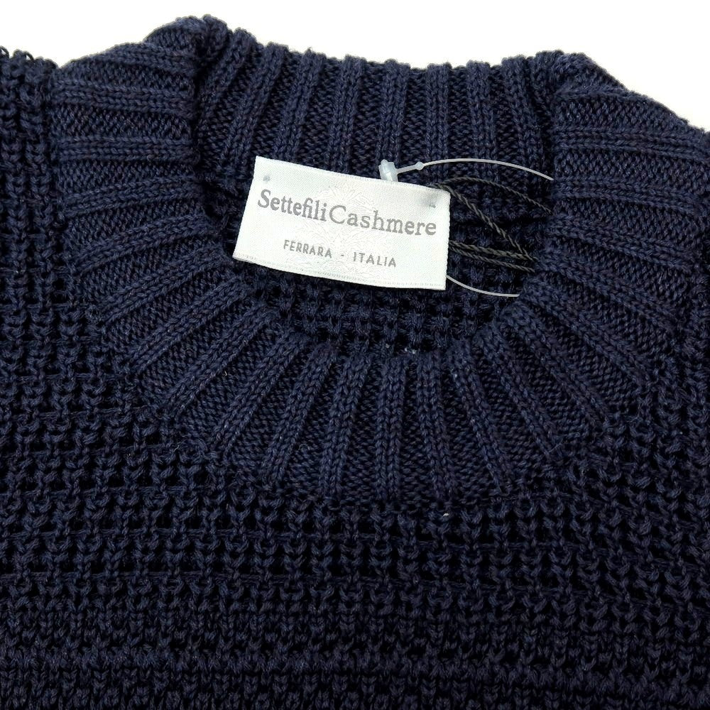 【新品】セッテフィーリ カシミア Settefili Cashmere リネンコットン クルーネック プルオーバーニット ネイビー【サイズ44】【 状態ランクN 】【 メンズ 】