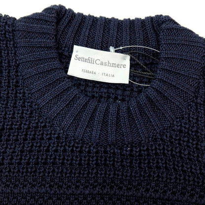 【新品】セッテフィーリ カシミア Settefili Cashmere リネンコットン クルーネック プルオーバーニット ネイビー【サイズ44】【 状態ランクN 】【 メンズ 】
