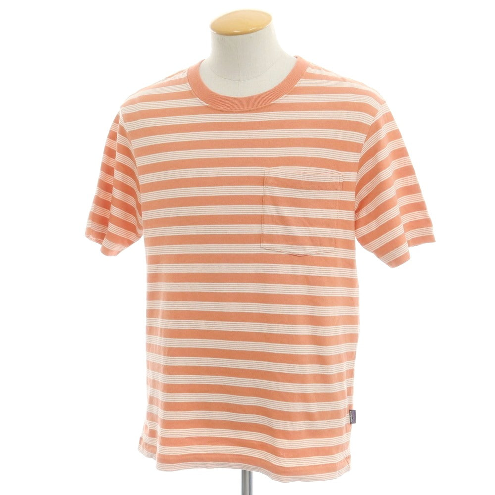 【中古】パタゴニア patagonia コットン ボーダー 半袖Ｔシャツ サーモンピンクxホワイト【 S 】【 状態ランクB 】【 メンズ 】