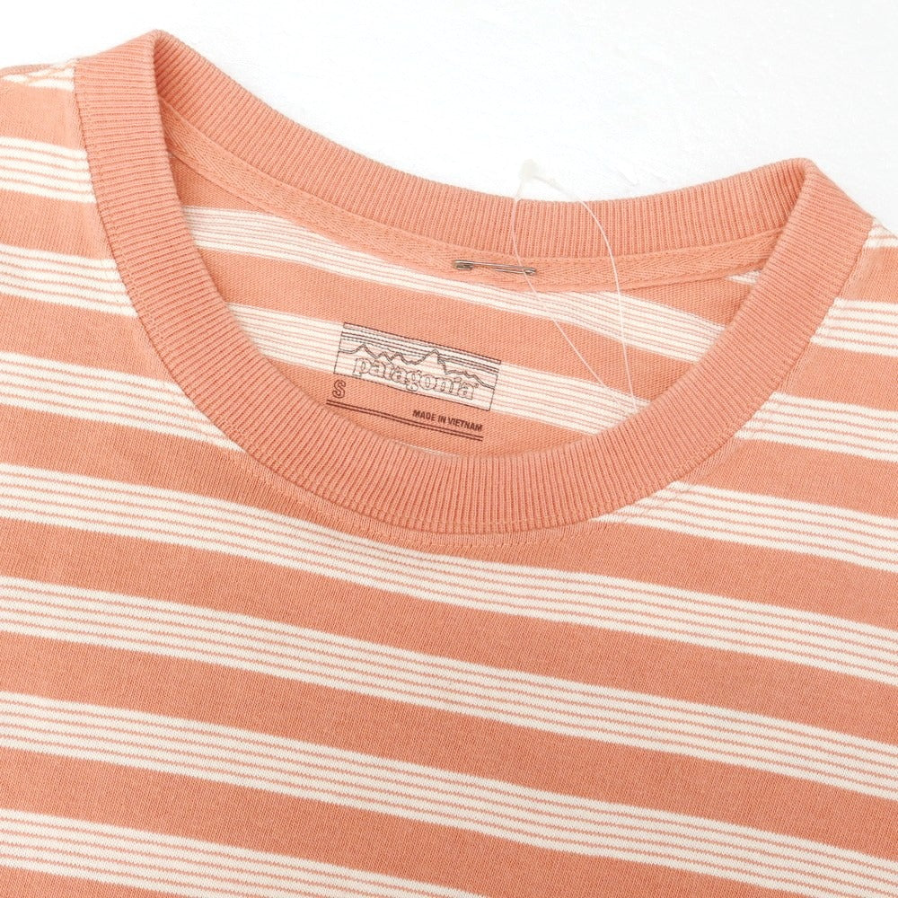 【中古】パタゴニア patagonia コットン ボーダー 半袖Ｔシャツ サーモンピンクxホワイト【 S 】【 状態ランクB 】【 メンズ 】