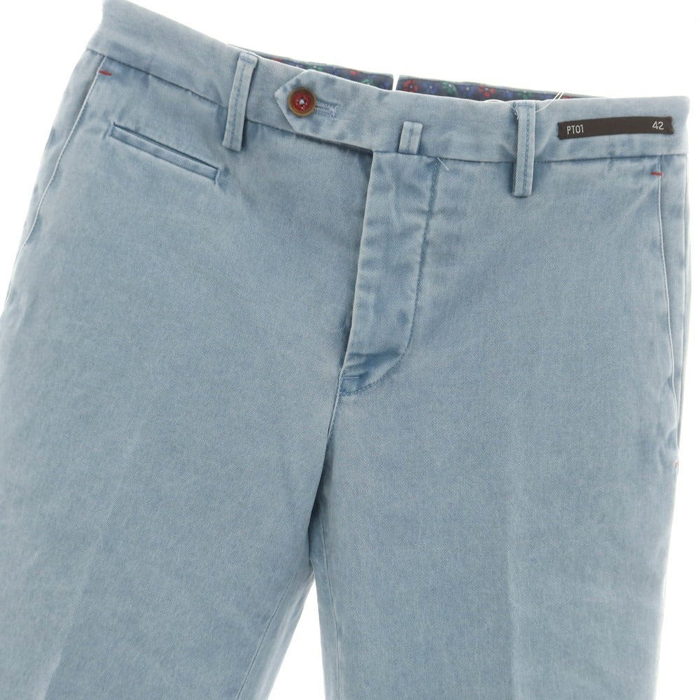 【中古】ピーティーゼロウーノ PT01 Flower ストレッチ コットン カジュアルスラックスパンツ ライトブルー【 42 】【 状態ランクB 】【 メンズ 】