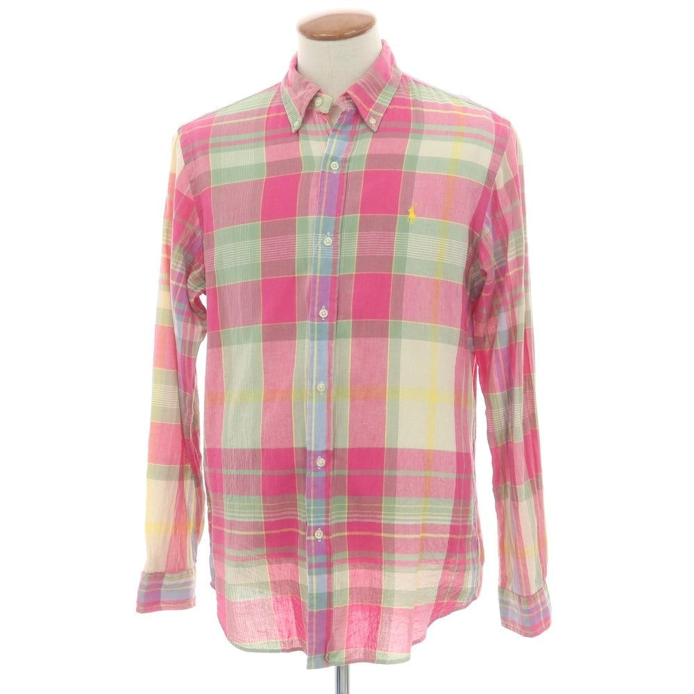 【中古】ラルフローレン RALPH LAUREN コットン チェック ボタンダウン カジュアルシャツ ピンク【 Ｍ 】【 状態ランクB 】【 メンズ 】