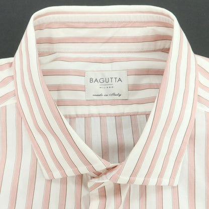 【中古】バグッタ Bagutta コットン ストライプ レギュラーカラー ドレスシャツ ピンクxホワイト【 43 】【 状態ランクC 】【 メンズ 】