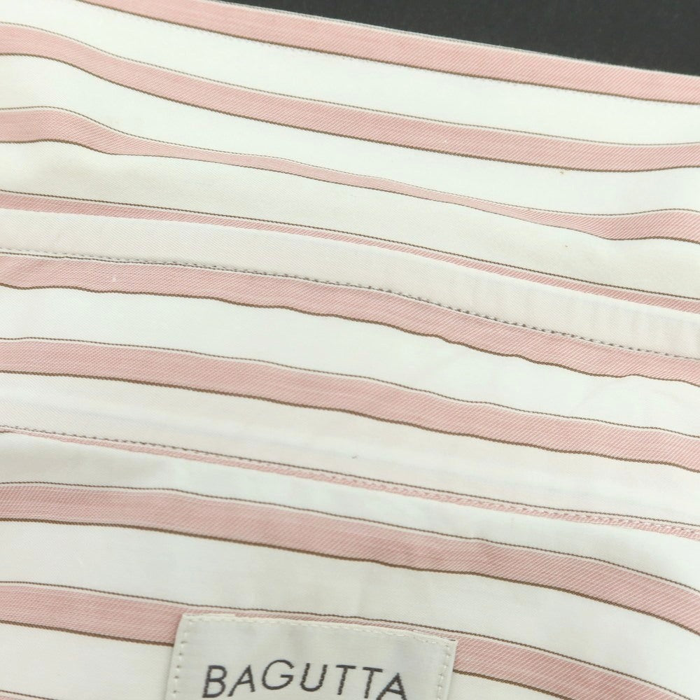 【中古】バグッタ Bagutta コットン ストライプ レギュラーカラー ドレスシャツ ピンクxホワイト【 43 】【 状態ランクC 】【 メンズ 】