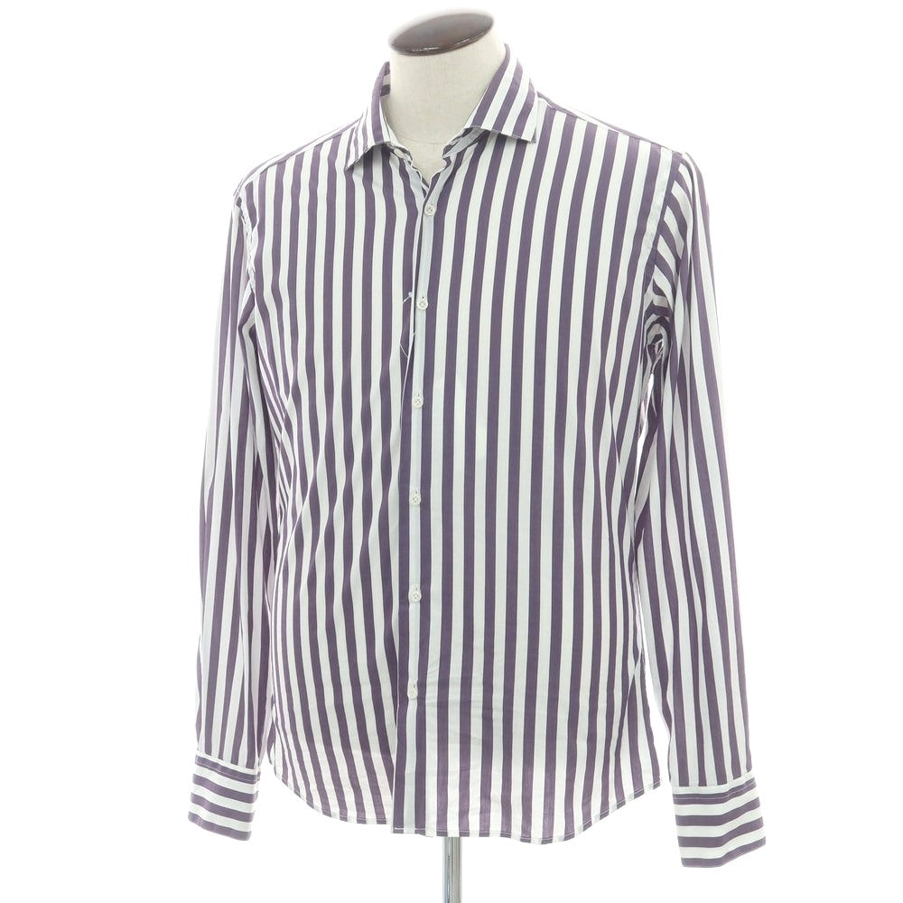 【中古】ピー ランジェラ P. LANGELLA コットン ストライプ ワイドカラー ドレスシャツ パープルxホワイト【 XL 】【 状態ランクC 】【 メンズ 】