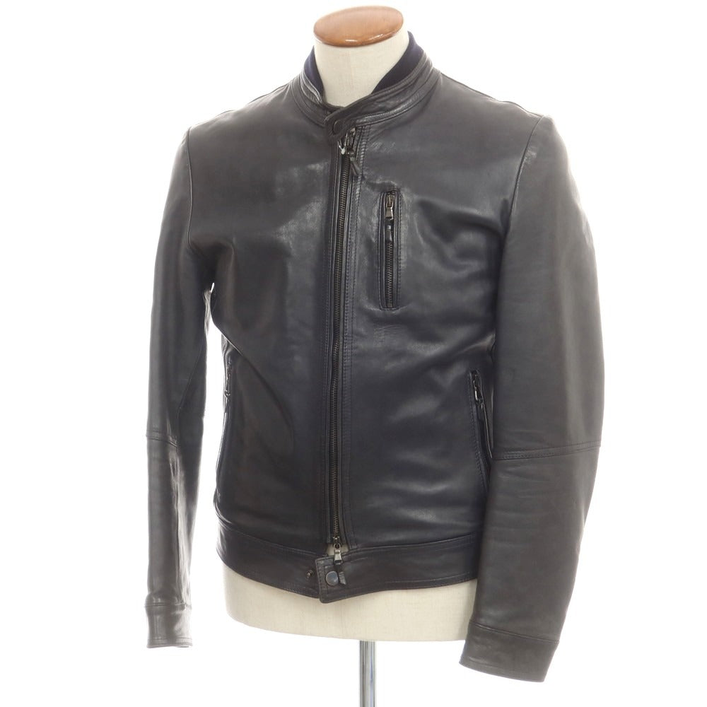 【中古】エンメティ EMMETI ラムレザー 中綿 レザーブルゾン ネイビー系【 48 】【 状態ランクD 】【 メンズ 】