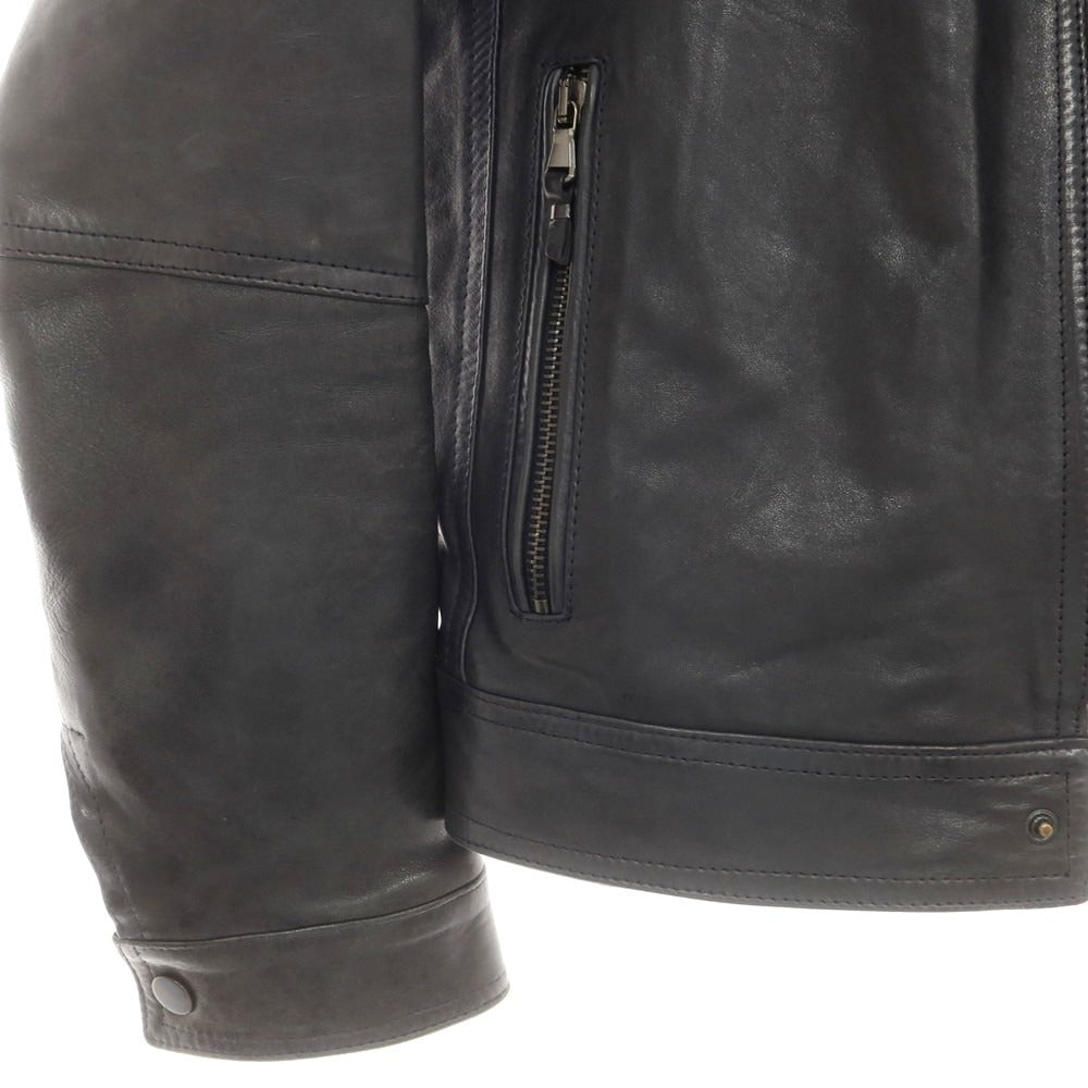 【中古】エンメティ EMMETI ラムレザー 中綿 レザーブルゾン ネイビー系【 48 】【 状態ランクD 】【 メンズ 】