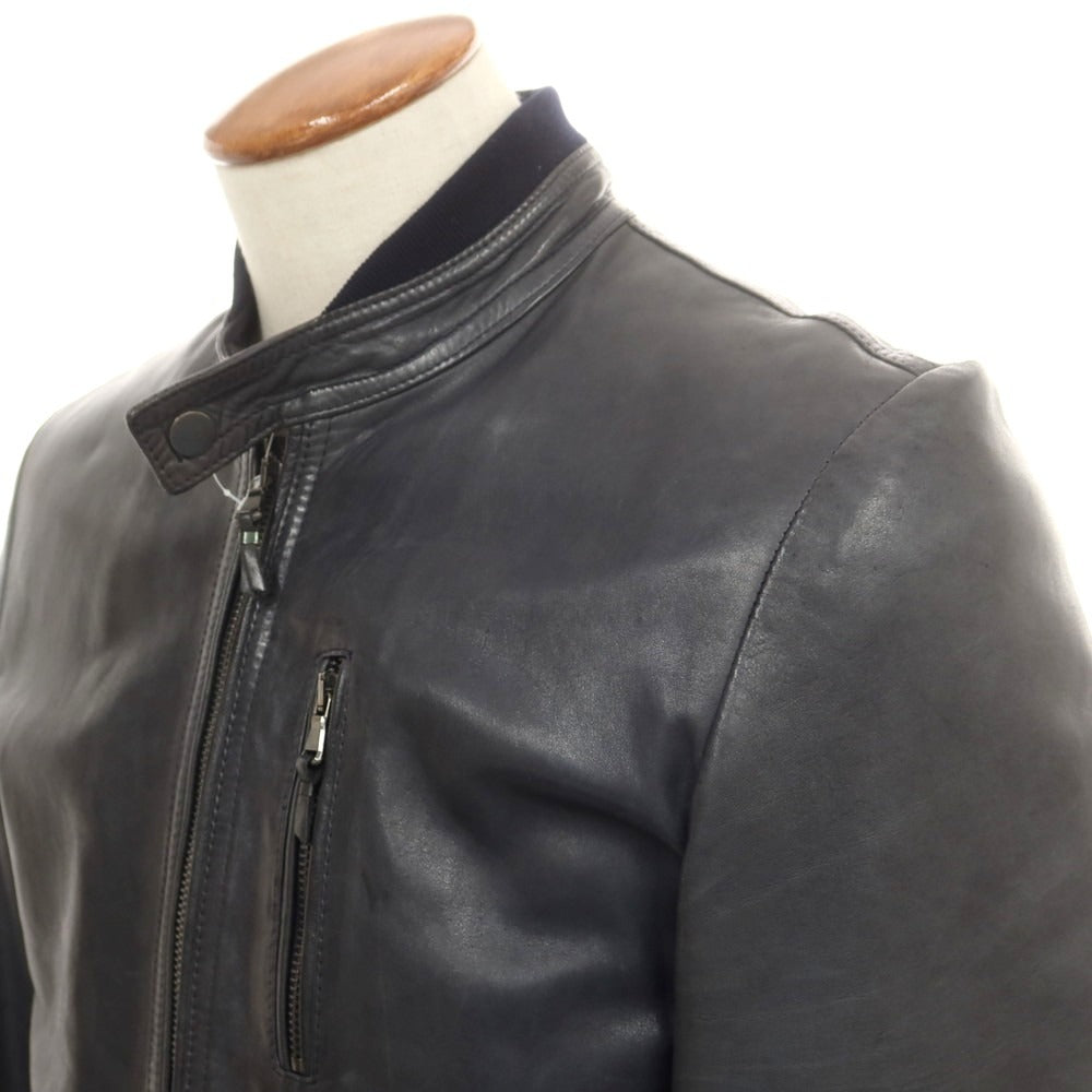 【中古】エンメティ EMMETI ラムレザー 中綿 レザーブルゾン ネイビー系【 48 】【 状態ランクD 】【 メンズ 】