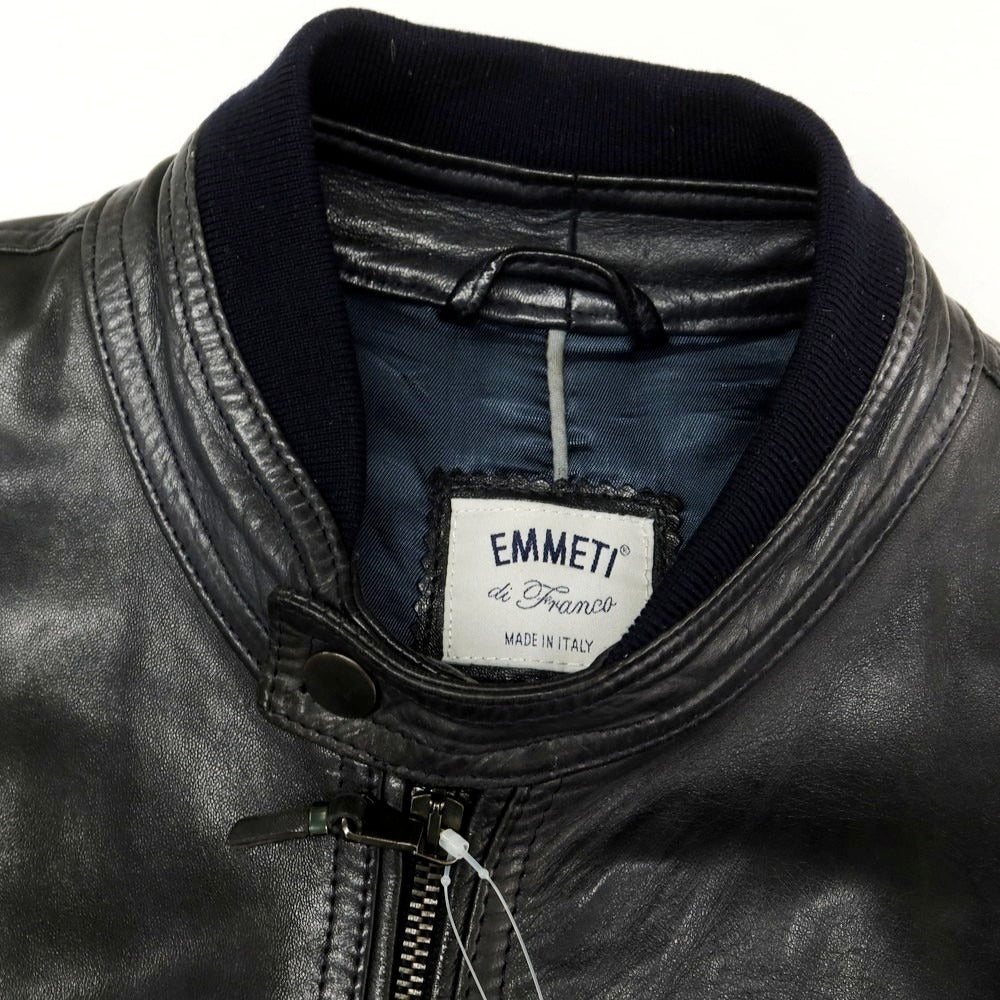 【中古】エンメティ EMMETI ラムレザー 中綿 レザーブルゾン ネイビー系【 48 】【 状態ランクD 】【 メンズ 】