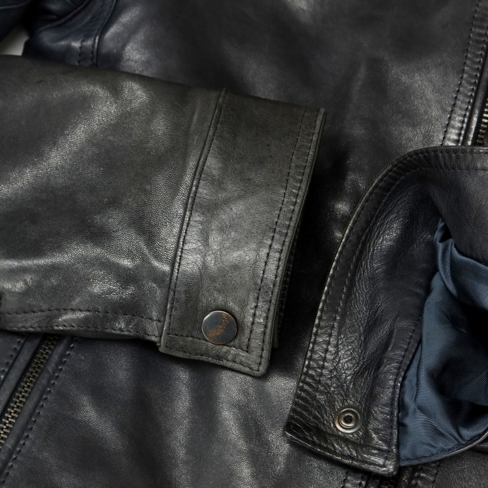 【中古】エンメティ EMMETI ラムレザー 中綿 レザーブルゾン ネイビー系【 48 】【 状態ランクD 】【 メンズ 】