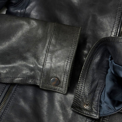 【中古】エンメティ EMMETI ラムレザー 中綿 レザーブルゾン ネイビー系【 48 】【 状態ランクD 】【 メンズ 】