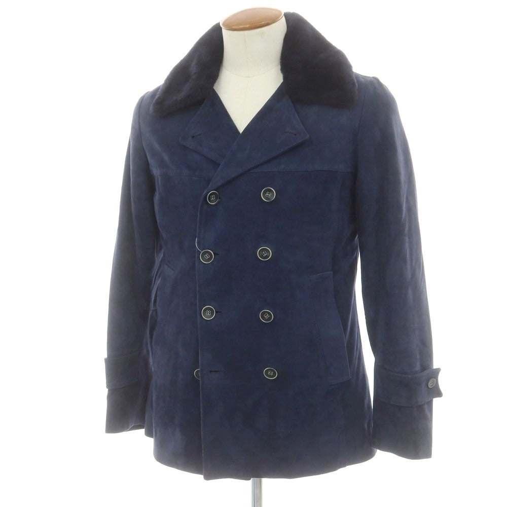 【中古】エンメティ EMMETI ゴートスキンスエード ファー ピーコート ネイビー【 44 】【 状態ランクC 】【 メンズ 】