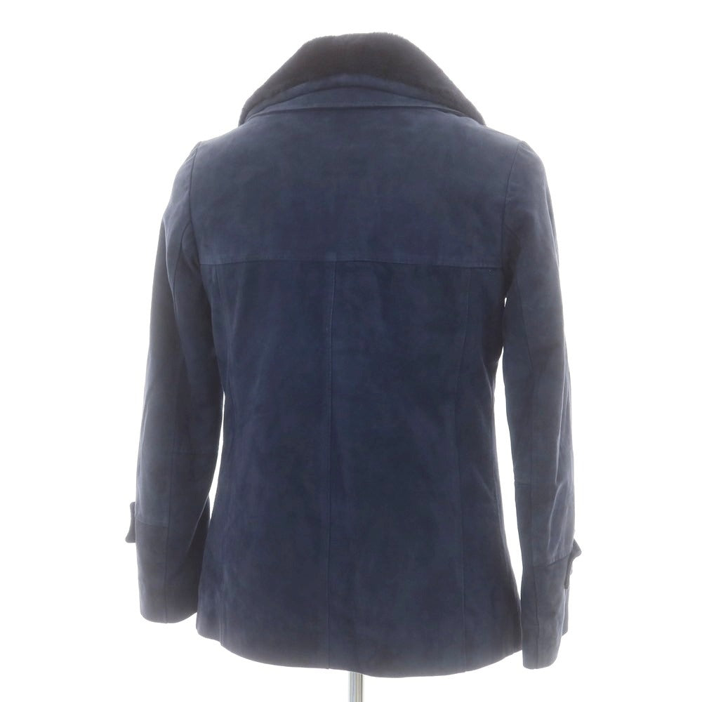 【中古】エンメティ EMMETI ゴートスキンスエード ファー ピーコート ネイビー【 サイズ44 】【 状態ランクC 】【 メンズ 】 [CPD]