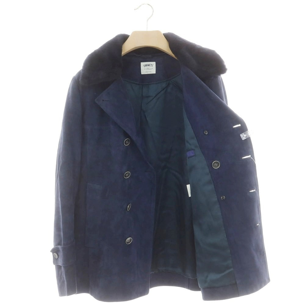 【中古】エンメティ EMMETI ゴートスキンスエード ファー ピーコート ネイビー【 サイズ44 】【 状態ランクC 】【 メンズ 】 [CPD]