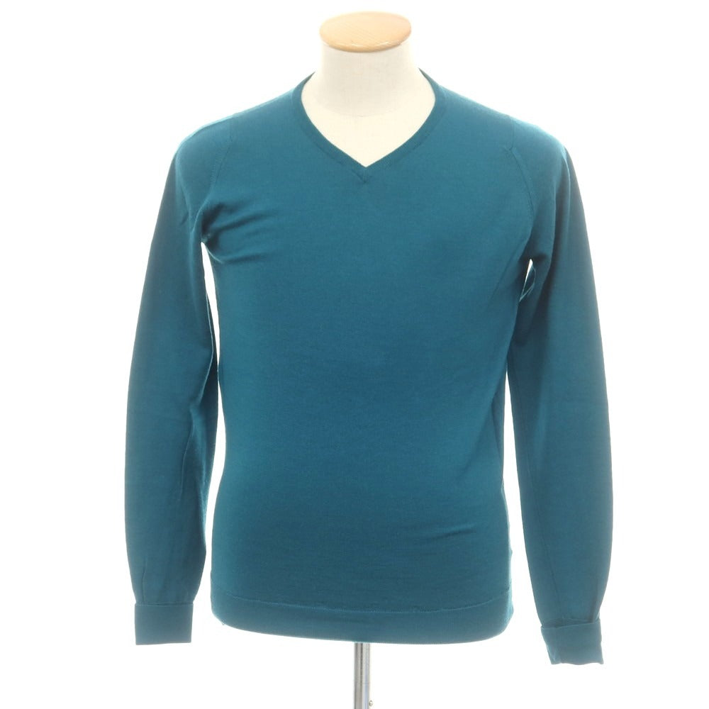 【中古】ジョンスメドレー JOHN SMEDLEY ハイゲージ ウール Vネック プルオーバーニット ピーコックブルー系【 XS 】【 状態ランクC 】【 メンズ 】