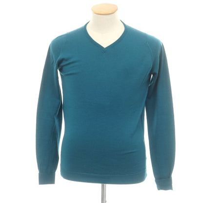 【中古】ジョンスメドレー JOHN SMEDLEY ハイゲージ ウール Vネック プルオーバーニット ピーコックブルー系【 XS 】【 状態ランクC 】【 メンズ 】