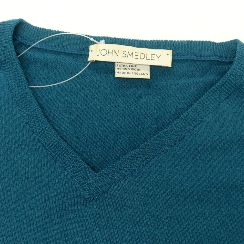 【中古】ジョンスメドレー JOHN SMEDLEY ハイゲージ ウール Vネック プルオーバーニット ピーコックブルー系【 XS 】【 状態ランクC 】【 メンズ 】