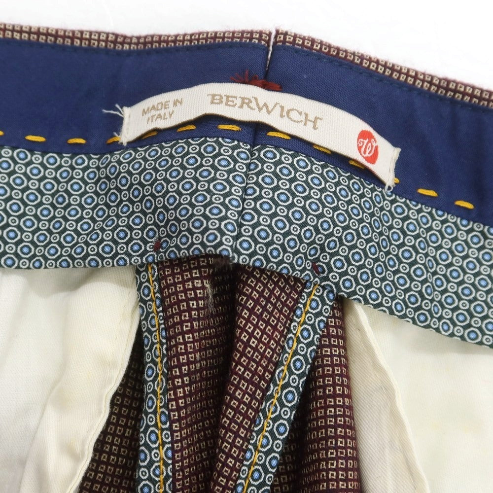 【中古】ベルウィッチ BERWICH ウール系 カジュアルスラックスパンツ ワインxベージュ【 44 】【 状態ランクC 】【 メンズ 】