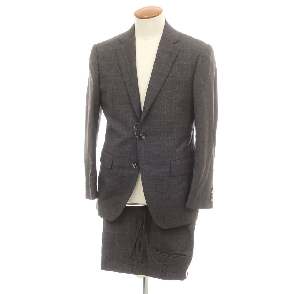 【中古】チェルッティ 1881 CERRUTI 1881 ウール チェック 3つボタンスーツ グレーxブラウン【 表記無し(M位) 】【 状態ランクB 】【 メンズ 】