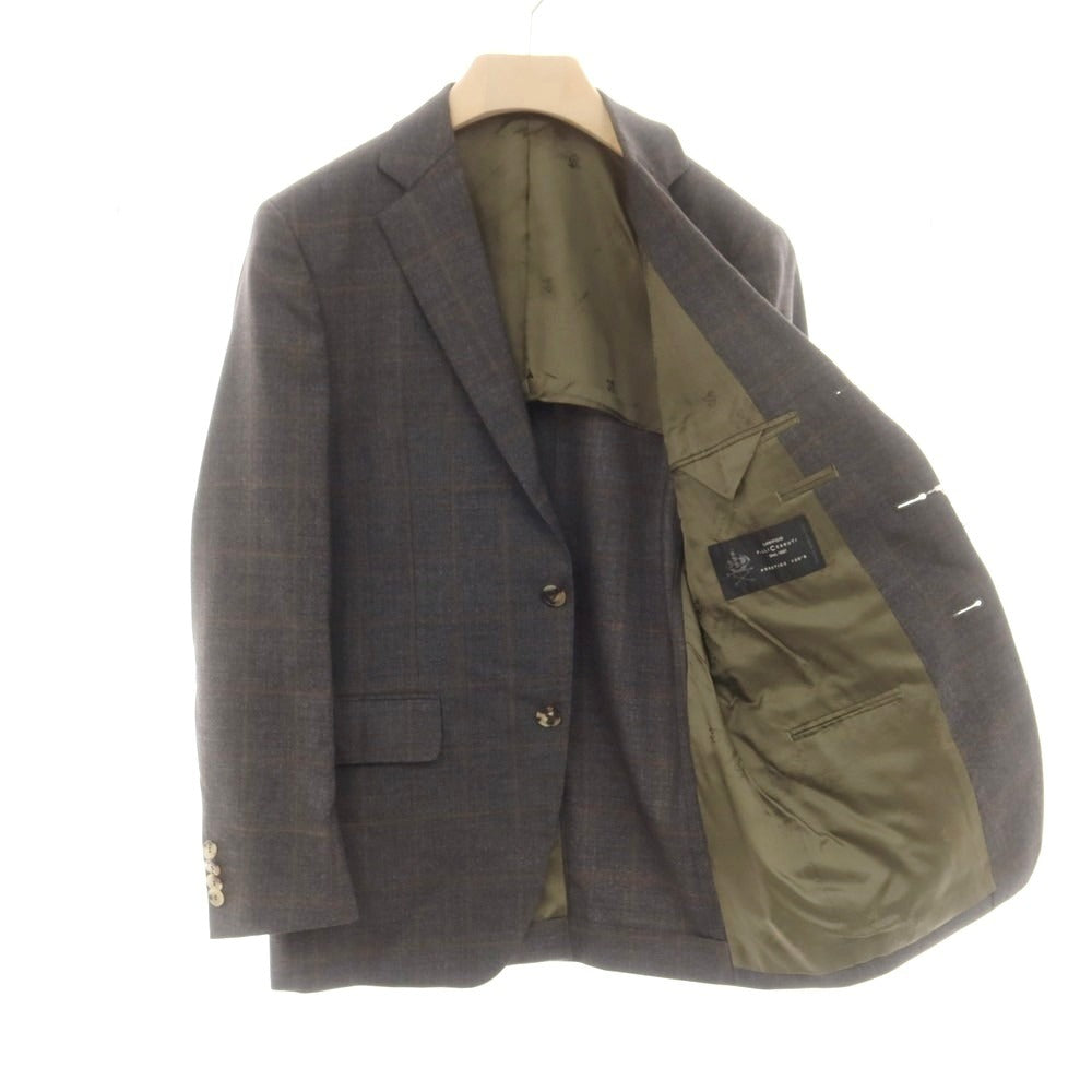 【中古】チェルッティ 1881 CERRUTI 1881 ウール チェック 3つボタンスーツ グレーxブラウン【 表記無し(M位) 】【 状態ランクB 】【 メンズ 】