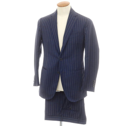 【中古】スティレ ラティーノ STILE LATINO ウールモヘヤ ストライプ 3つボタンスーツ ネイビーxクリーム【 46 Drop8 】【 状態ランクD 】【 メンズ 】