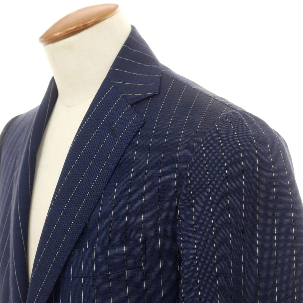 【中古】スティレ ラティーノ STILE LATINO ウールモヘヤ ストライプ 3つボタンスーツ ネイビーxクリーム【 46 Drop8 】【 状態ランクD 】【 メンズ 】