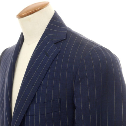 【中古】スティレ ラティーノ STILE LATINO ウールモヘヤ ストライプ 3つボタンスーツ ネイビーxクリーム【 46 Drop8 】【 状態ランクD 】【 メンズ 】