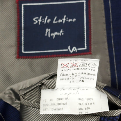 【中古】スティレ ラティーノ STILE LATINO ウールモヘヤ ストライプ 3つボタンスーツ ネイビーxクリーム【 46 Drop8 】【 状態ランクD 】【 メンズ 】