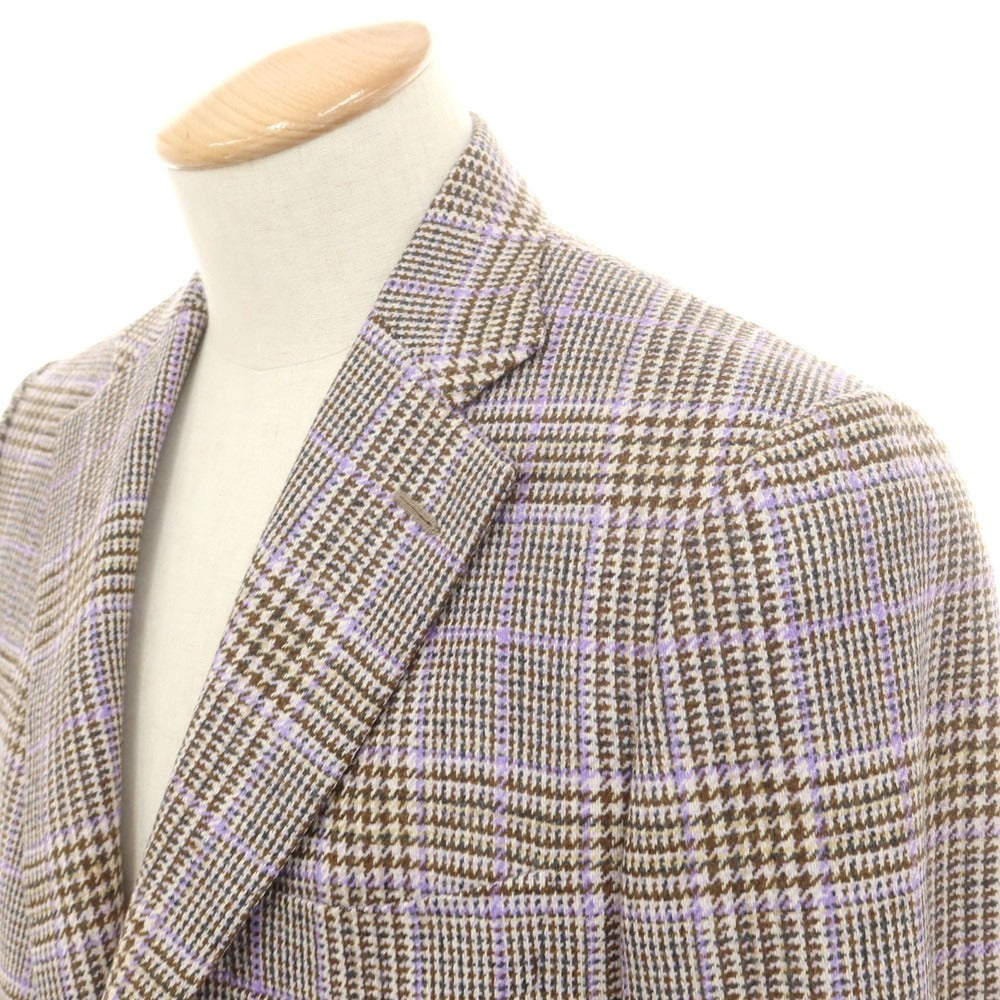 【中古】イザイア ISAIA GREGORY ウールカシミヤ チェック テーラードジャケット ブラウンxラベンダー【 44 】【 状態ランクB 】【 メンズ 】