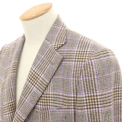 【中古】イザイア ISAIA GREGORY ウールカシミヤ チェック テーラードジャケット ブラウンxラベンダー【 44 】【 状態ランクB 】【 メンズ 】