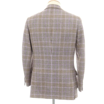 【中古】イザイア ISAIA GREGORY ウールカシミヤ チェック テーラードジャケット ブラウンxラベンダー【 44 】【 状態ランクB 】【 メンズ 】