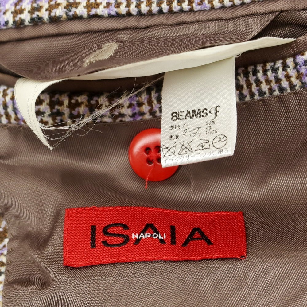 【中古】イザイア ISAIA GREGORY ウールカシミヤ チェック テーラードジャケット ブラウンxラベンダー【 44 】【 状態ランクB 】【 メンズ 】