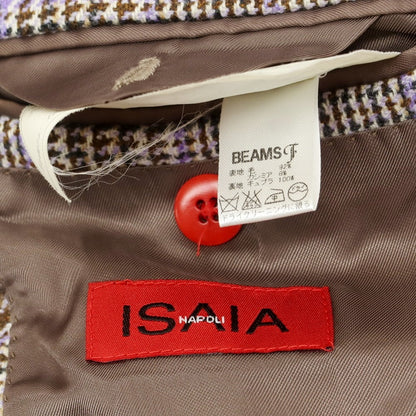 【中古】イザイア ISAIA GREGORY ウールカシミヤ チェック テーラードジャケット ブラウンxラベンダー【 44 】【 状態ランクB 】【 メンズ 】
