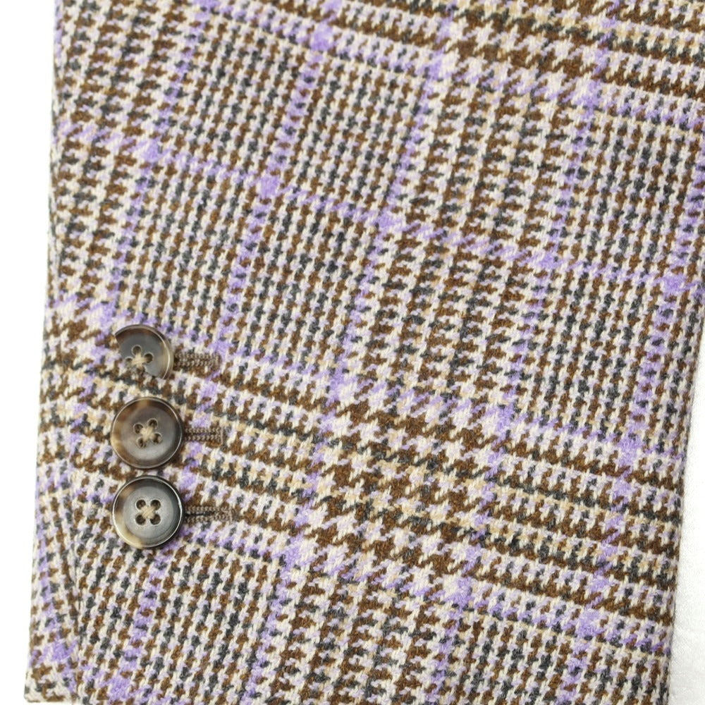 【中古】イザイア ISAIA GREGORY ウールカシミヤ チェック テーラードジャケット ブラウンxラベンダー【 44 】【 状態ランクB 】【 メンズ 】
