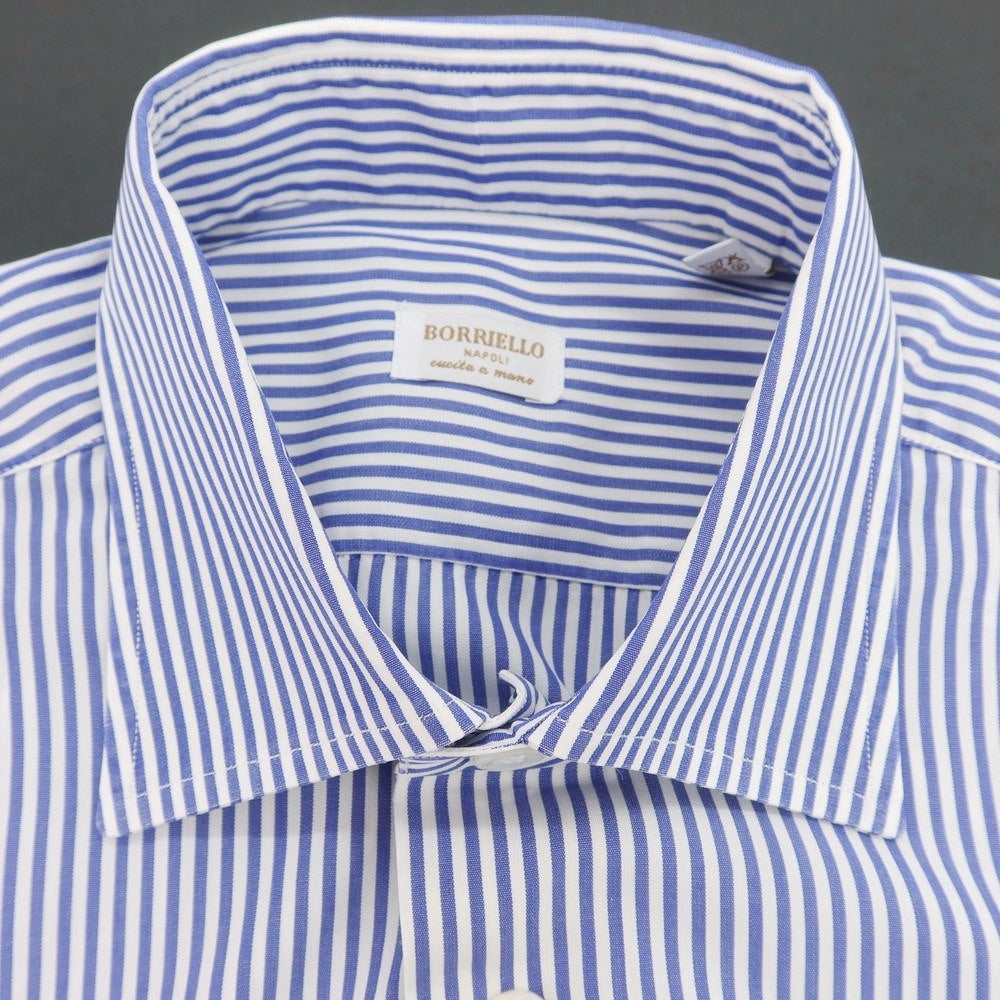 【中古】ボリエッロ BORRIELLO コットン ストライプ セミワイドカラー ドレスシャツ ブルーxホワイト【 38 】【 状態ランクC 】【 メンズ 】