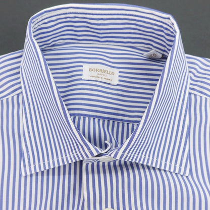 【中古】ボリエッロ BORRIELLO コットン ストライプ セミワイドカラー ドレスシャツ ブルーxホワイト【 38 】【 状態ランクC 】【 メンズ 】