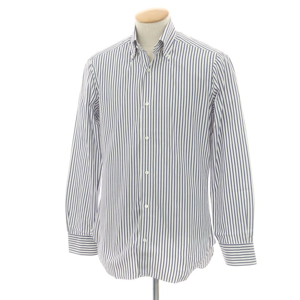 【中古】バルバ BARBA コットン ストライプ ボタンダウン ドレスシャツ ホワイトxネイビー【 38 】【 状態ランクB 】【 メンズ 】