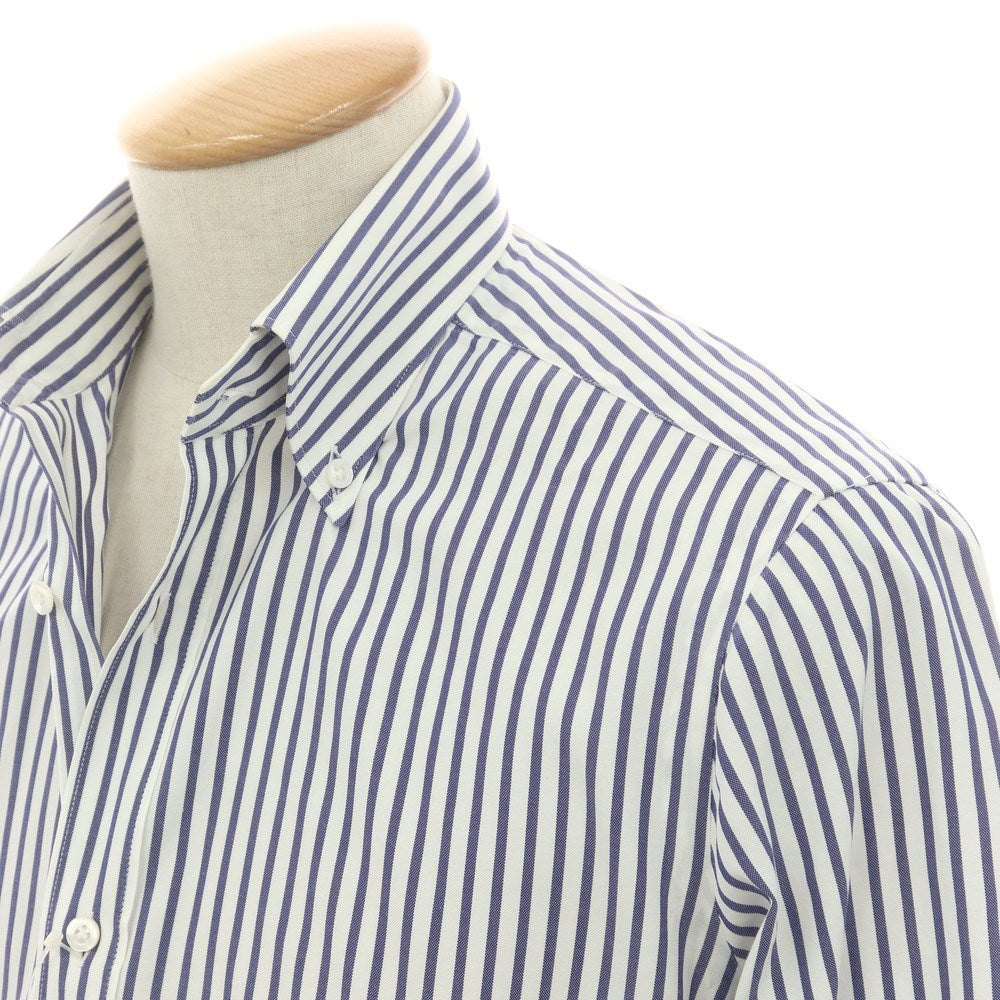 【中古】バルバ BARBA コットン ストライプ ボタンダウン ドレスシャツ ホワイトxネイビー【 38 】【 状態ランクB 】【 メンズ 】