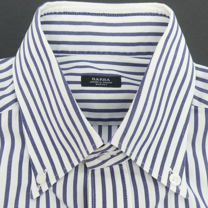 【中古】バルバ BARBA コットン ストライプ ボタンダウン ドレスシャツ ホワイトxネイビー【 38 】【 状態ランクB 】【 メンズ 】