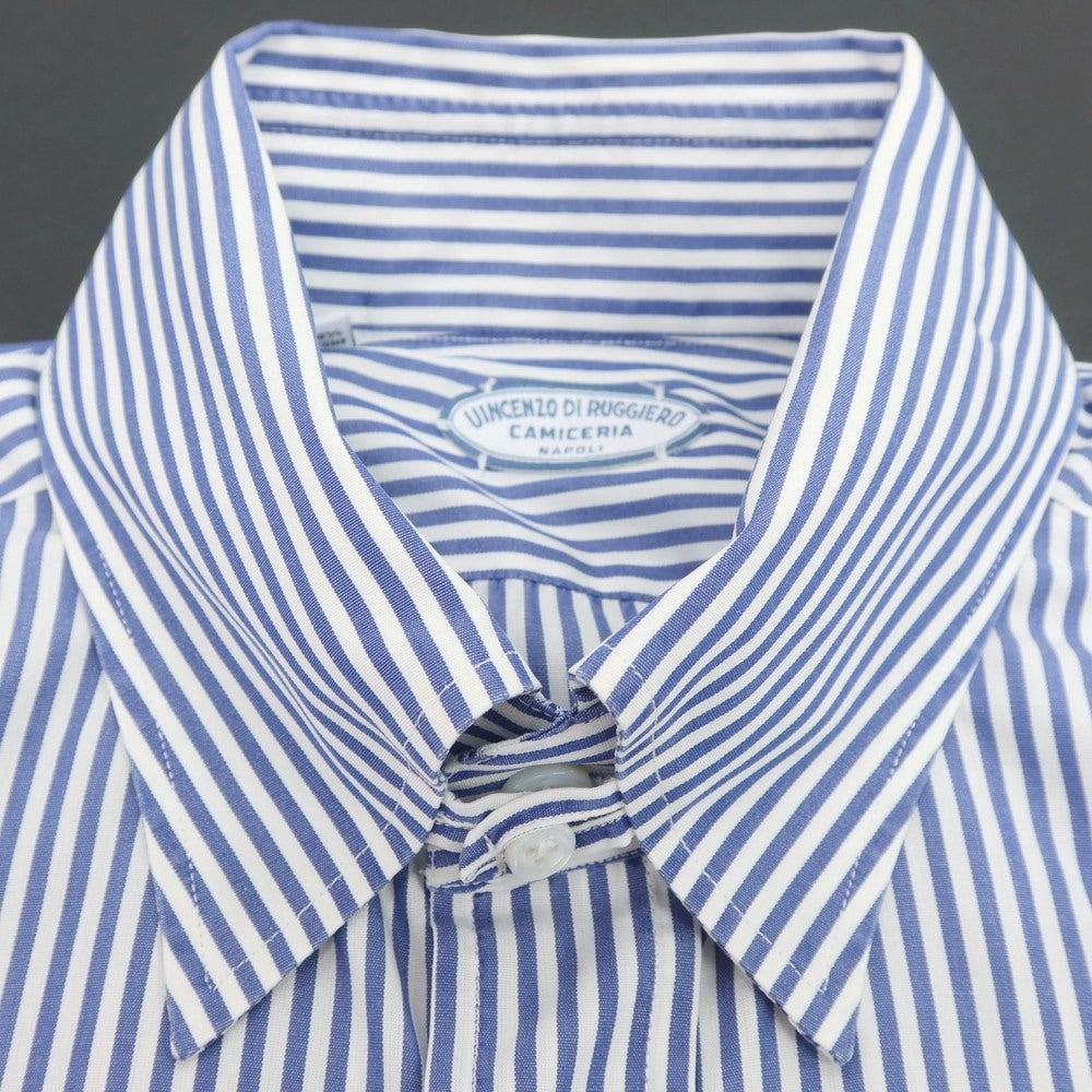 【中古】ヴィンツェンツォ ディ ルジエッロ Vincenzo di Ruggiero コットン ストライプ タブカラー ドレスシャツ ホワイトxブルー【 38 】【 状態ランクB 】【 メンズ 】