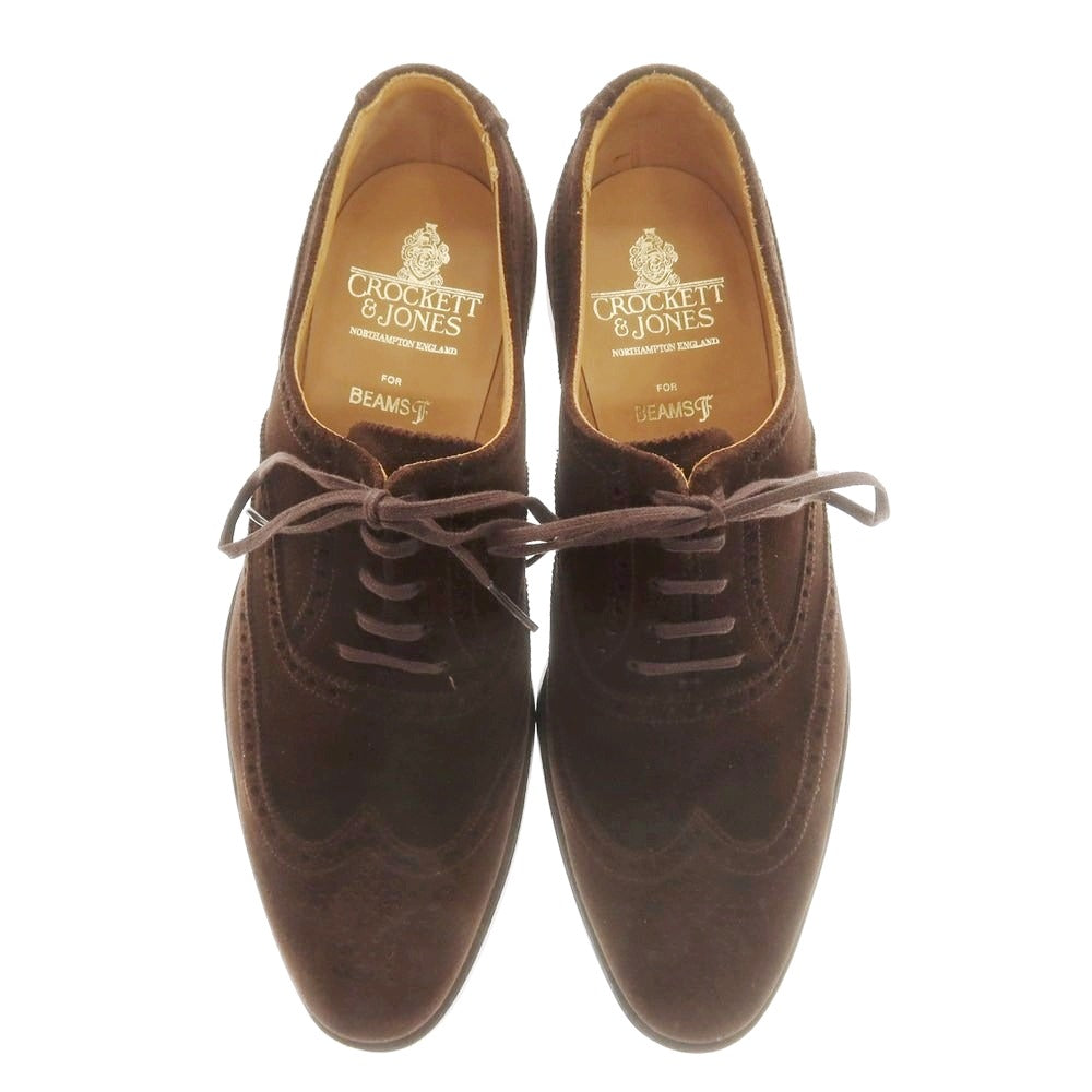 【中古】クロケットアンドジョーンズ CROCKETT&amp;JONES BEAMS F別注 FINSBURY スエード ウイングチップ ドレスシューズ ダークブラウン【 7 1/2E 】【 状態ランクA 】【 メンズ 】