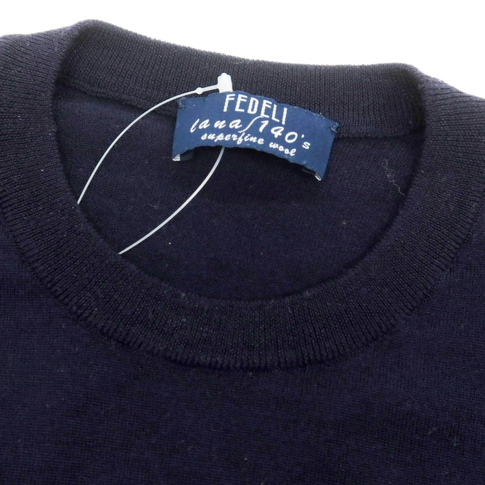 【中古】フェデーリ FEDELI ハイゲージ SUPER140’S ウール クルーネック プルオーバーニット ネイビー【 44 】【 状態ランクB 】【 メンズ 】
