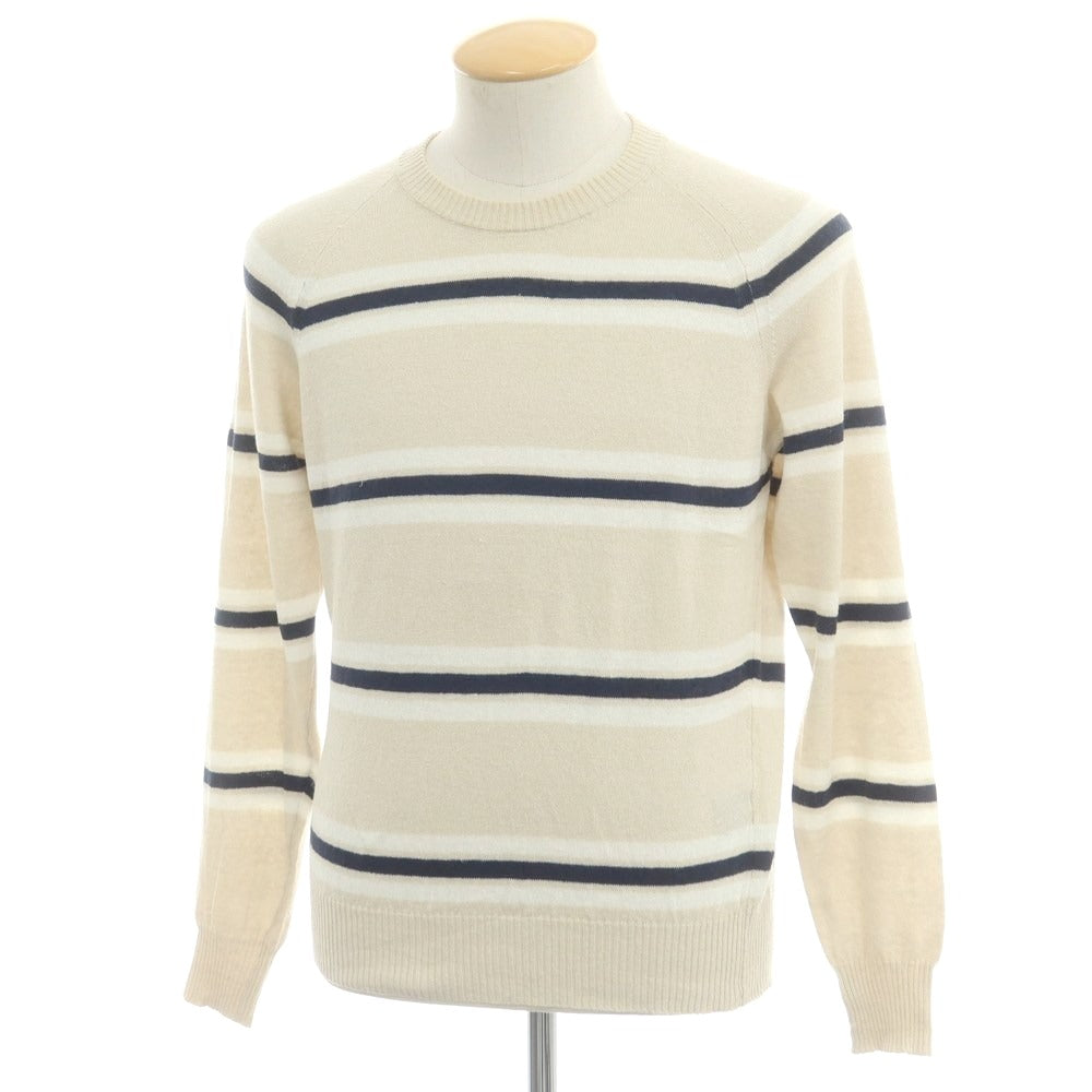 【中古】ドルモア DRUMOHR リネンポリエステル ボーダー プルオーバーニット ベージュ【 44 】【 状態ランクC 】【 メンズ 】
